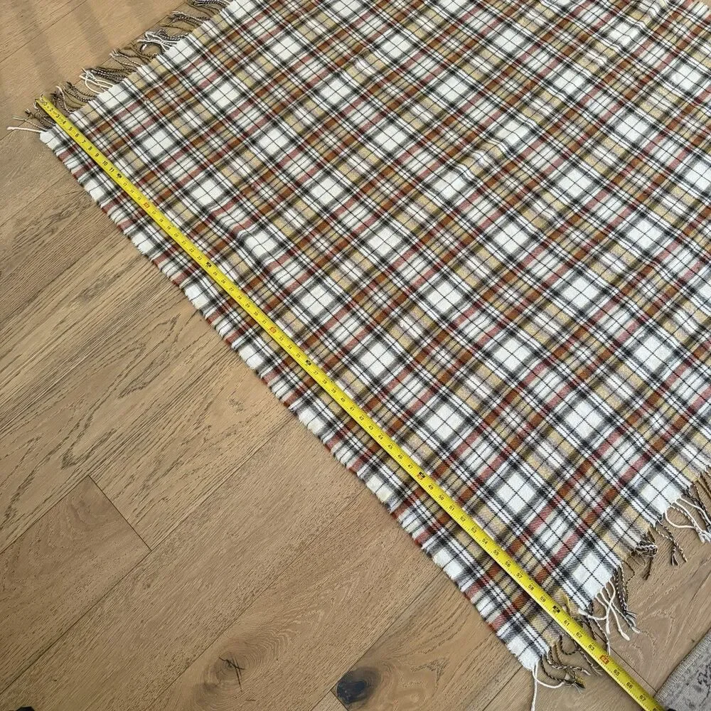 Pottery Barn Plaid Throw Blanket Yellow Brown Cream Fringe 50x60 Fall